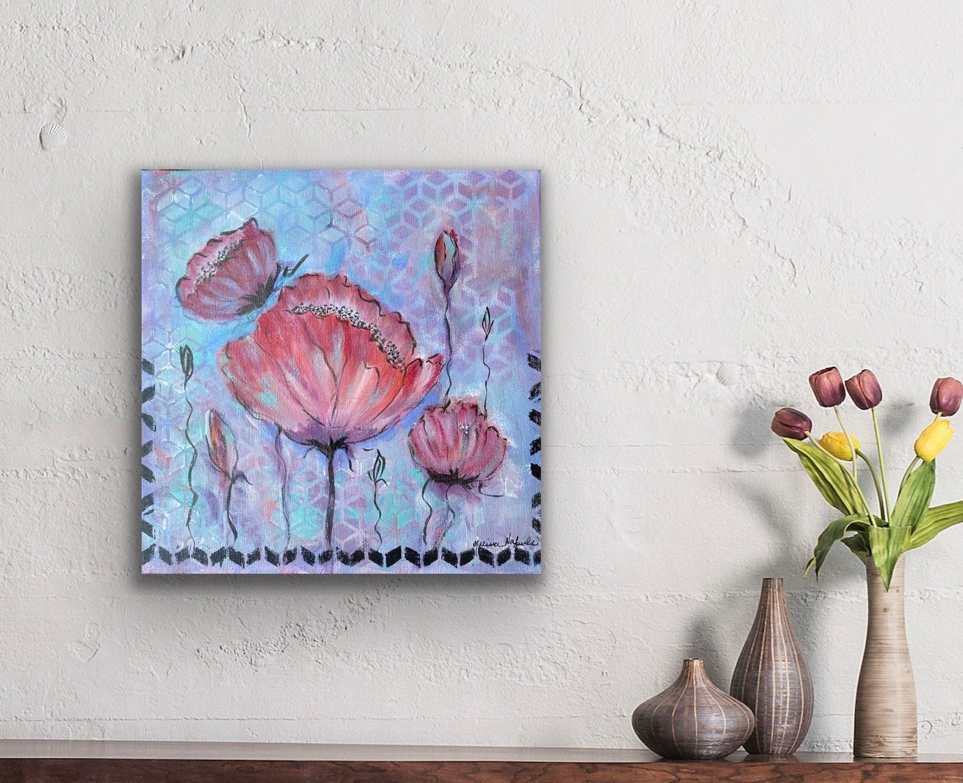 Playful flowers 4 -12x12 canvas